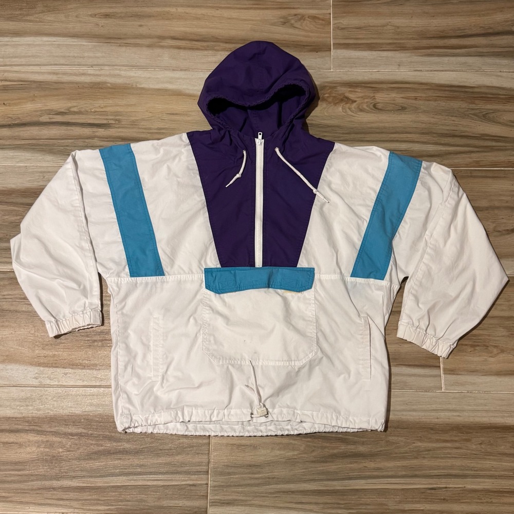 Vintage 90s Nordstrom Colorblock Pullover Windbreaker Hooded Jacket Size L